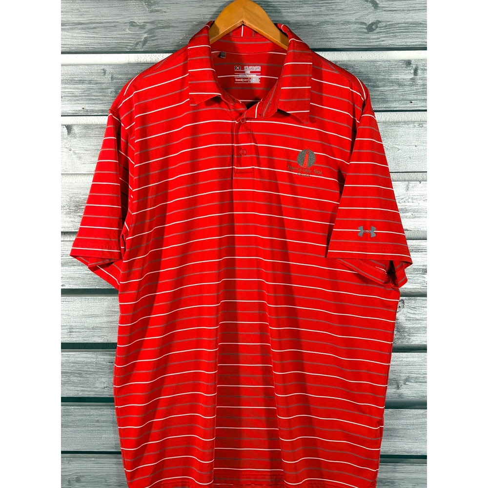 Under Armour Mens 2XL Red Striped Polo Shirt Tierra del Sol Aruba Golf